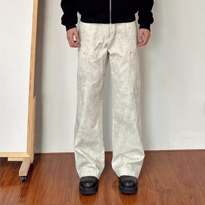 Mens Retro Marble-Print Cargo Pants - RALO COLLECTION STUDIO
