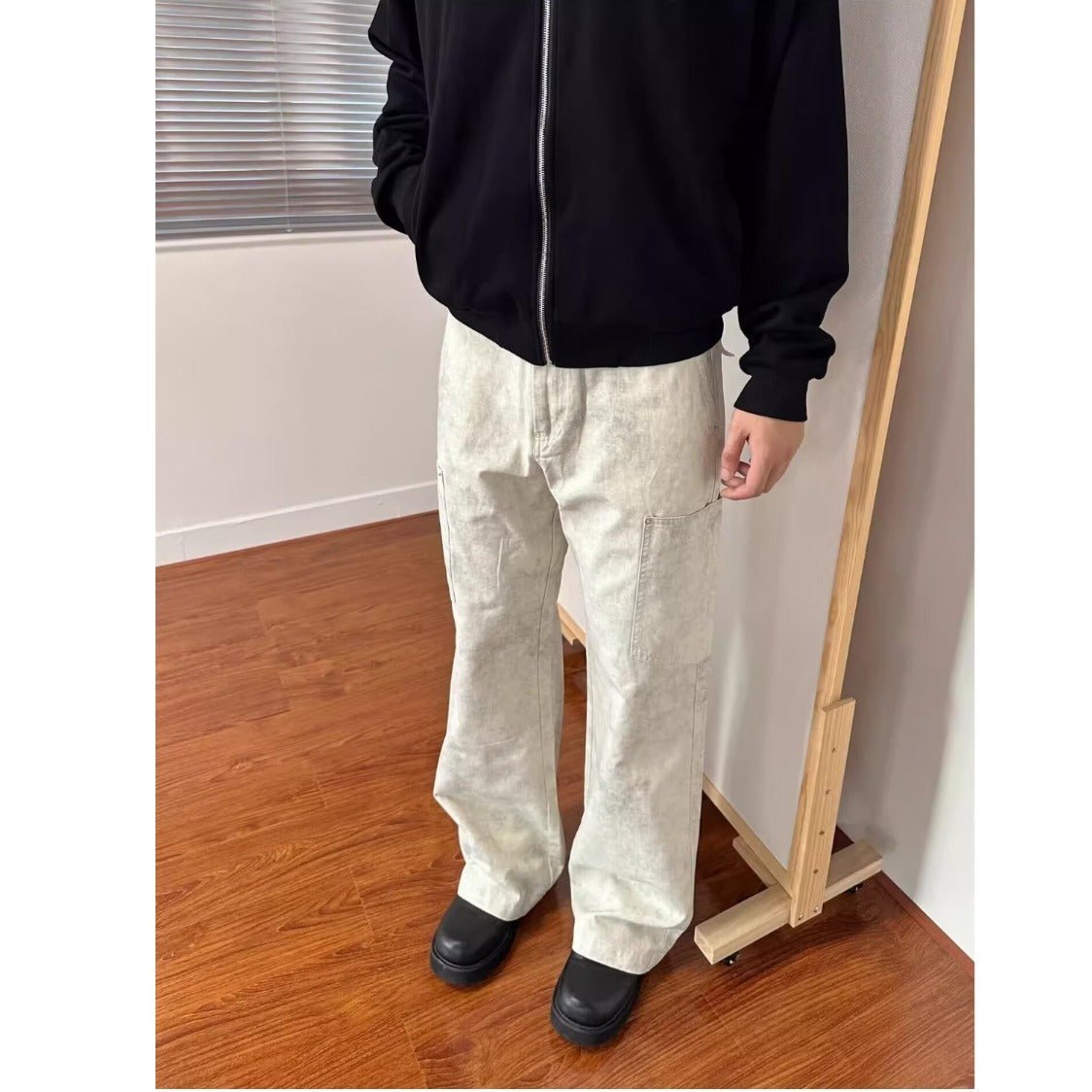 Mens Retro Marble-Print Cargo Pants - RALO COLLECTION STUDIO