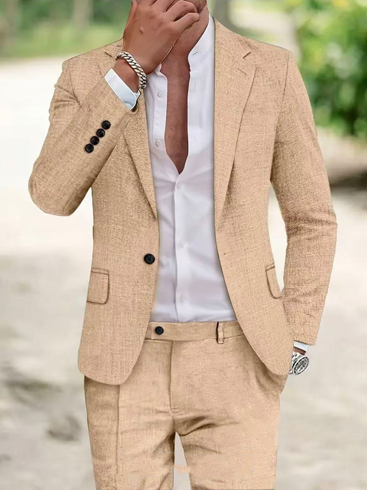 Mens Solid-Color Loose-Fit Versatile Linen Suit Set - RALO COLLECTION STUDIO