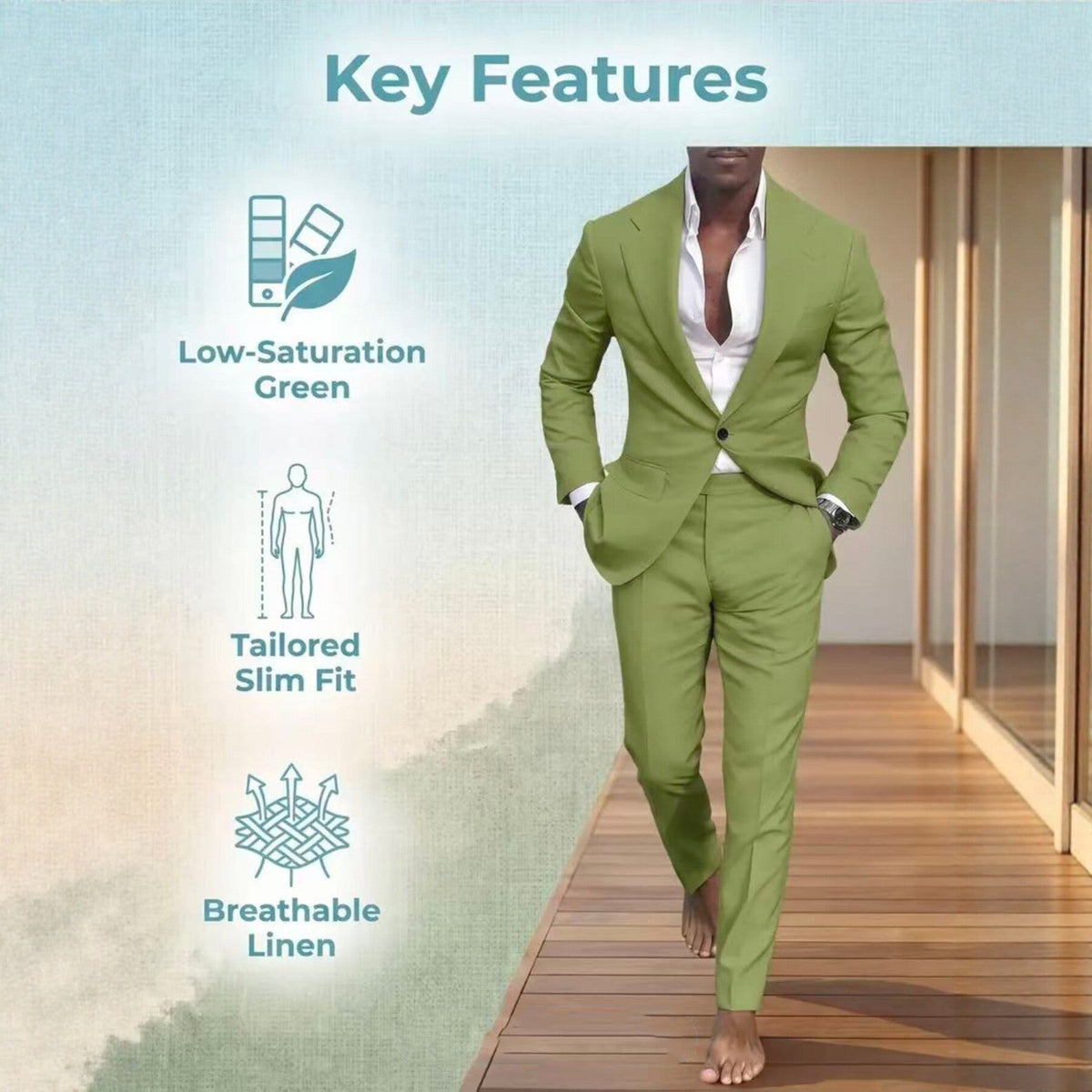 Mens Solid-Color Loose-Fit Versatile Linen Suit Set - RALO COLLECTION STUDIO