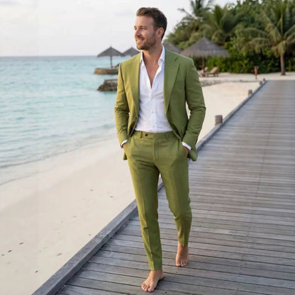 Mens Solid-Color Loose-Fit Versatile Linen Suit Set - RALO COLLECTION STUDIO