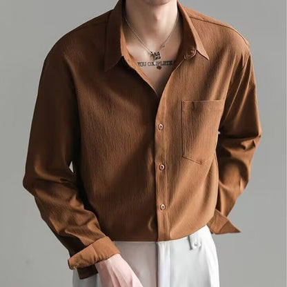 Men's Spring Long-sleeved Shirt With A Light Mature Drape And Textured Ribbed Fabric - RALO COLLECTION STUDIO