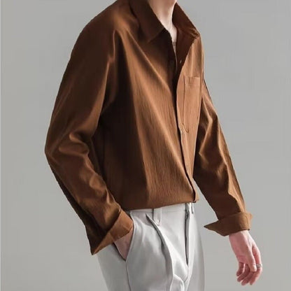 Men's Spring Long-sleeved Shirt With A Light Mature Drape And Textured Ribbed Fabric - RALO COLLECTION STUDIO