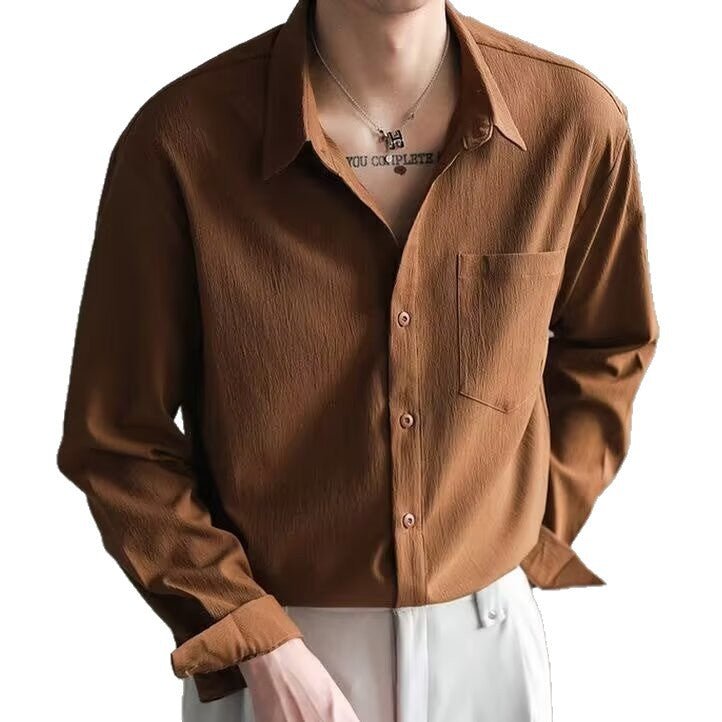 Men's Spring Long-sleeved Shirt With A Light Mature Drape And Textured Ribbed Fabric - RALO COLLECTION STUDIO