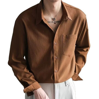 Men's Spring Long-sleeved Shirt With A Light Mature Drape And Textured Ribbed Fabric - RALO COLLECTION STUDIO