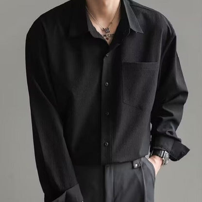 Men's Spring Long-sleeved Shirt With A Light Mature Drape And Textured Ribbed Fabric - RALO COLLECTION STUDIO