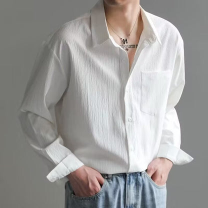 Men's Spring Long-sleeved Shirt With A Light Mature Drape And Textured Ribbed Fabric - RALO COLLECTION STUDIO