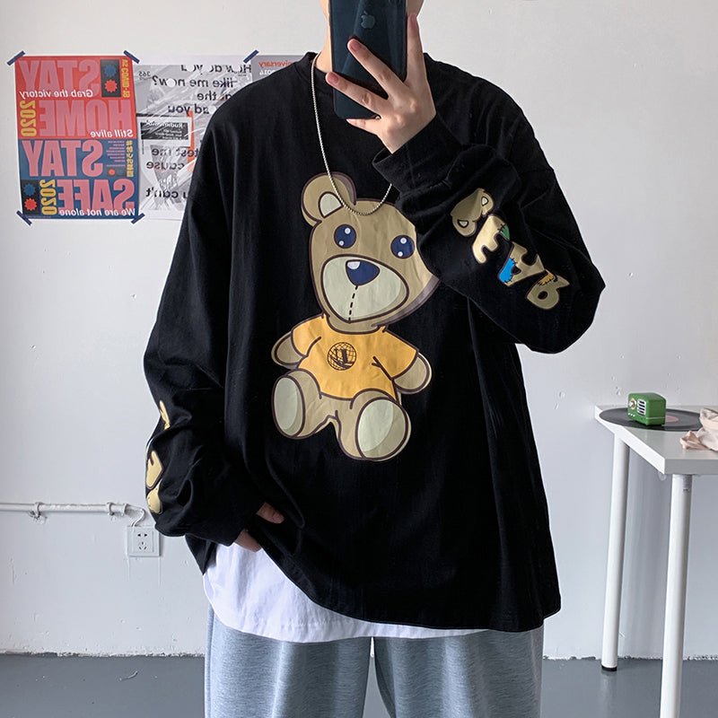 Men's Spring New Hong Kong Style Japanese Cartoon Anime Korean Trend Loose Student Couple Long Sleeve T-Shirt - RALO COLLECTION STUDIO