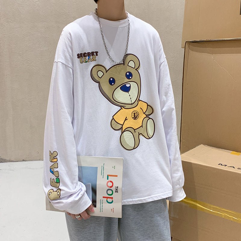 Men's Spring New Hong Kong Style Japanese Cartoon Anime Korean Trend Loose Student Couple Long Sleeve T-Shirt - RALO COLLECTION STUDIO