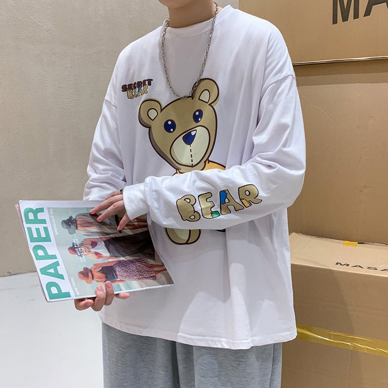 Men's Spring New Hong Kong Style Japanese Cartoon Anime Korean Trend Loose Student Couple Long Sleeve T-Shirt - RALO COLLECTION STUDIO