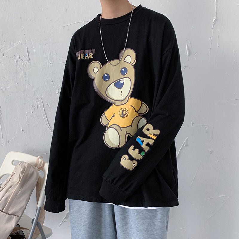 Men's Spring New Hong Kong Style Japanese Cartoon Anime Korean Trend Loose Student Couple Long Sleeve T-Shirt - RALO COLLECTION STUDIO