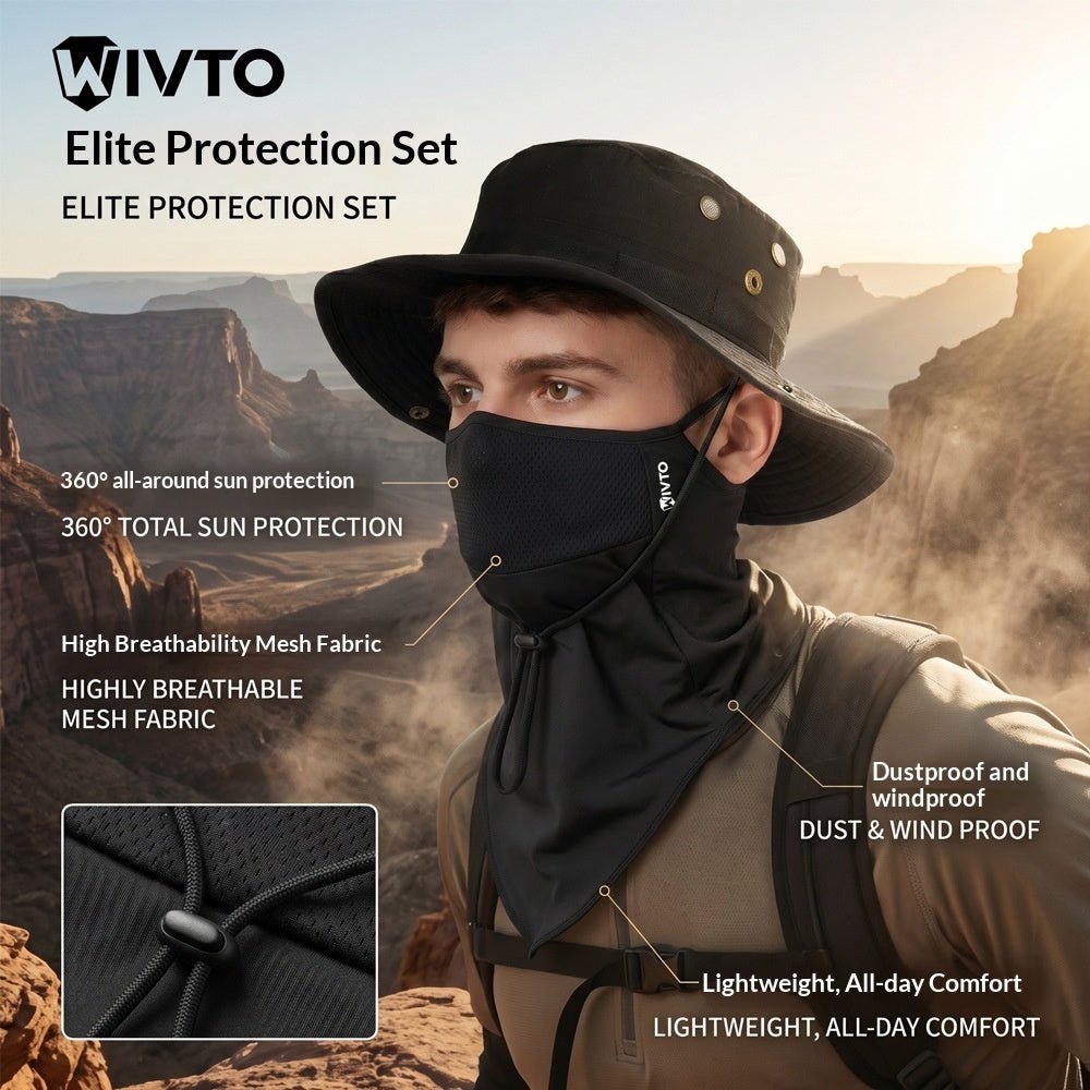 Mens Sun-Protective Ice-Silk Face Mask Sports Round-Brim Hat - RALO COLLECTION STUDIO