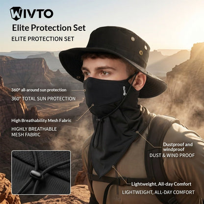 Mens Sun-Protective Ice-Silk Face Mask Sports Round-Brim Hat - RALO COLLECTION STUDIO