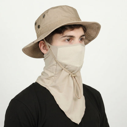 Mens Sun-Protective Ice-Silk Face Mask Sports Round-Brim Hat - RALO COLLECTION STUDIO