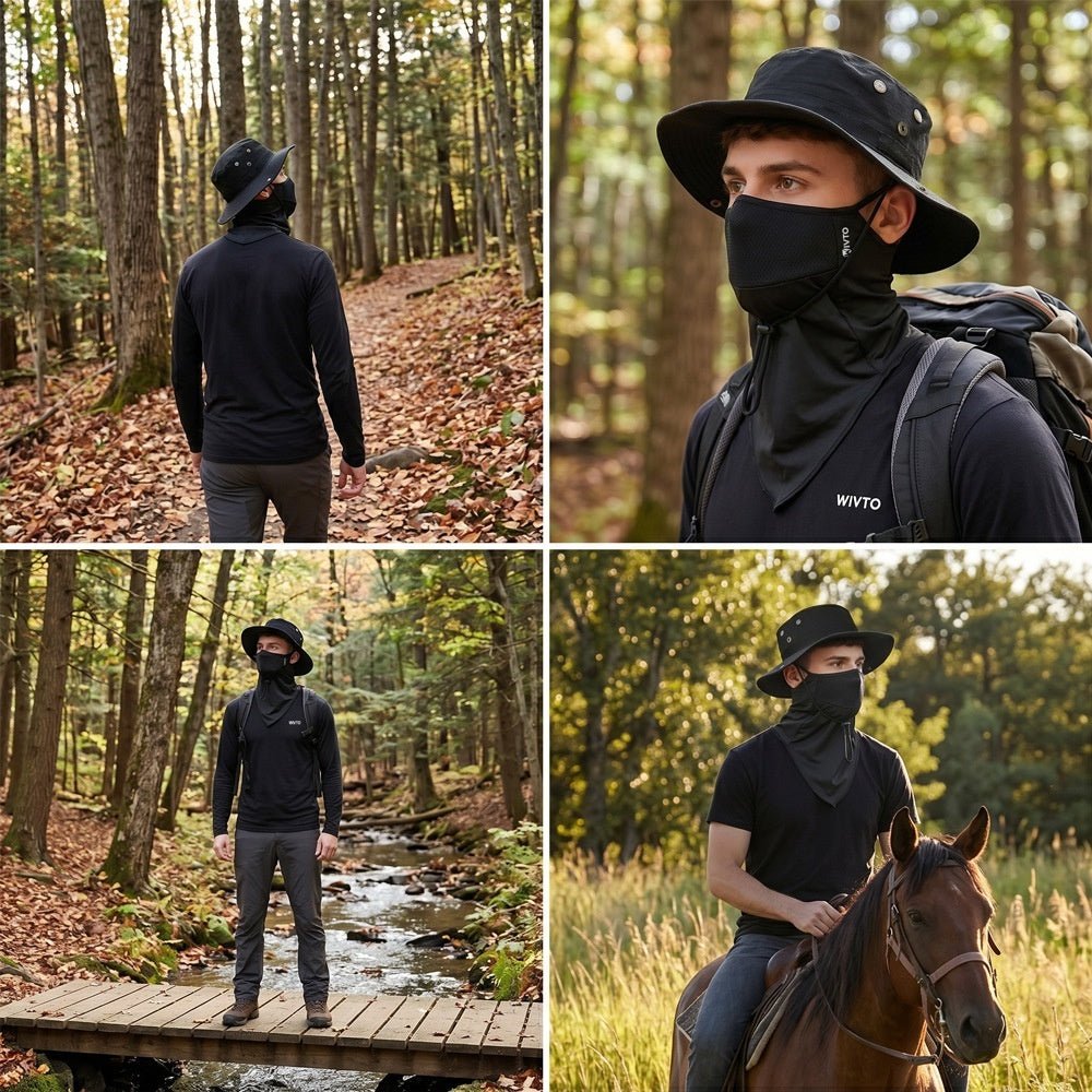 Mens Sun-Protective Ice-Silk Face Mask Sports Round-Brim Hat - RALO COLLECTION STUDIO