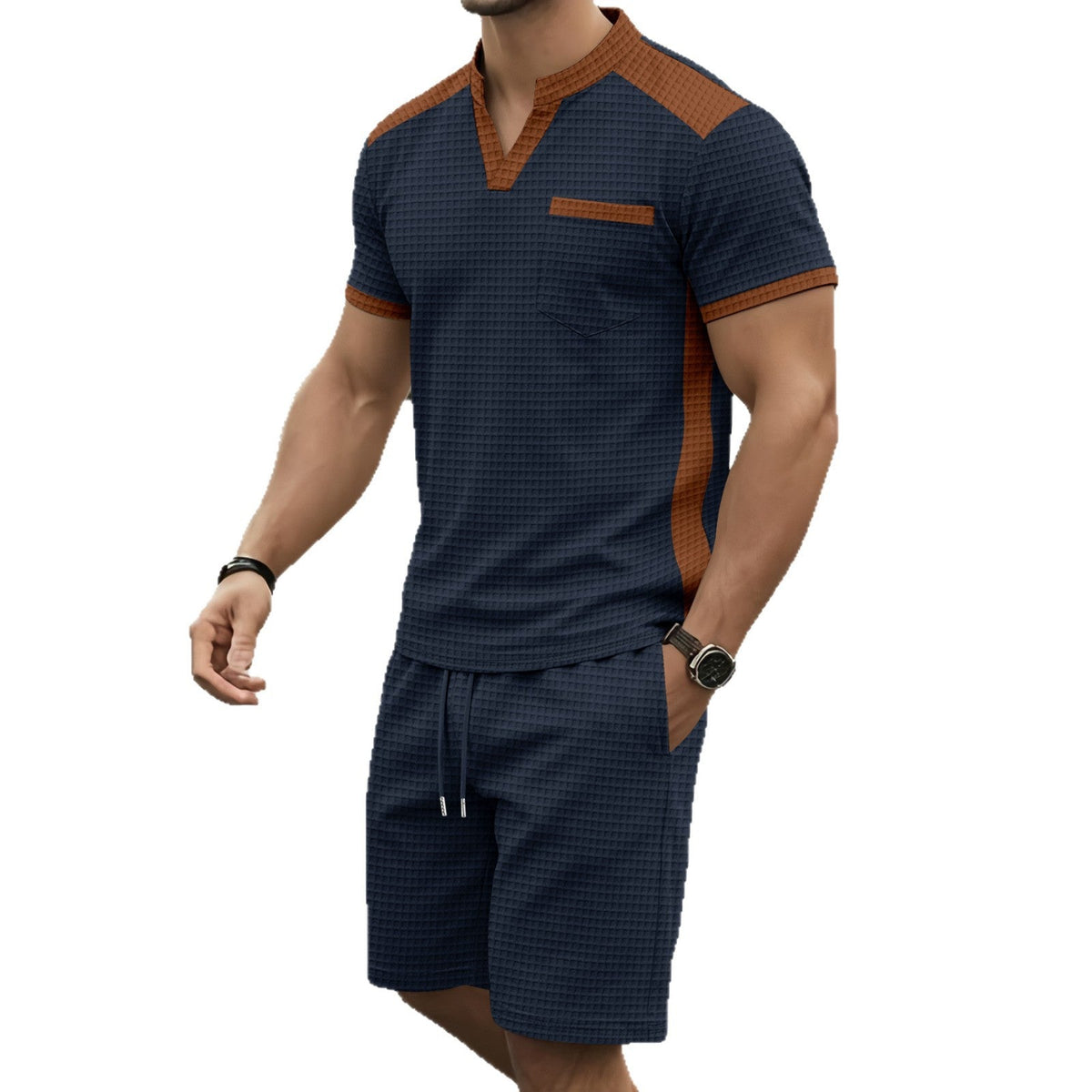 Mens V-neck Short-Sleeve T-Shirt And Shorts Sports Set - RALO COLLECTION STUDIO
