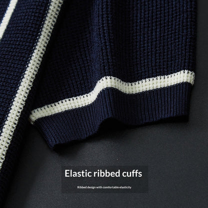 Mens Winter Knitted Sweater With Color-Block Print And Simple Lapel - RALO COLLECTION STUDIO