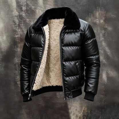 Motorcycle Leather Jacket With A Sheepskin Lapel - RALO COLLECTION STUDIO