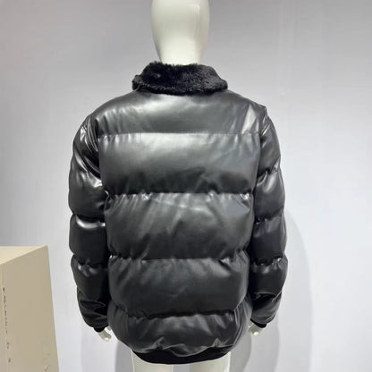 Motorcycle Leather Jacket With A Sheepskin Lapel - RALO COLLECTION STUDIO