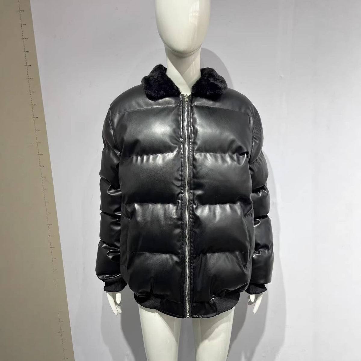 Motorcycle Leather Jacket With A Sheepskin Lapel - RALO COLLECTION STUDIO