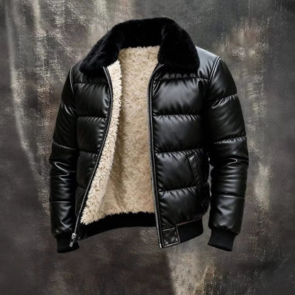 Motorcycle Leather Jacket With A Sheepskin Lapel - RALO COLLECTION STUDIO