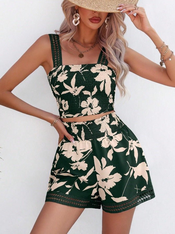New Summer Floral Print Suspender Top And Shorts - RALO COLLECTION STUDIO
