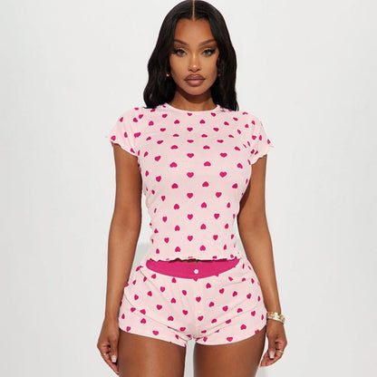 New Womens Heart Print Contrast Color Set - RALO COLLECTION STUDIO