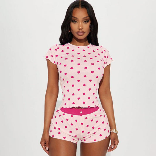 New Womens Heart Print Contrast Color Set - RALO COLLECTION STUDIO