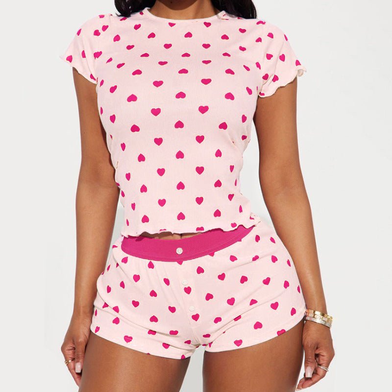 New Womens Heart Print Contrast Color Set - RALO COLLECTION STUDIO