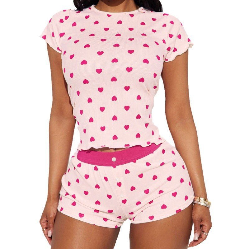 New Womens Heart Print Contrast Color Set - RALO COLLECTION STUDIO