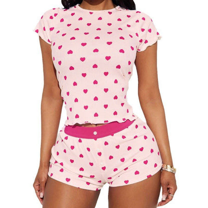 New Womens Heart Print Contrast Color Set - RALO COLLECTION STUDIO