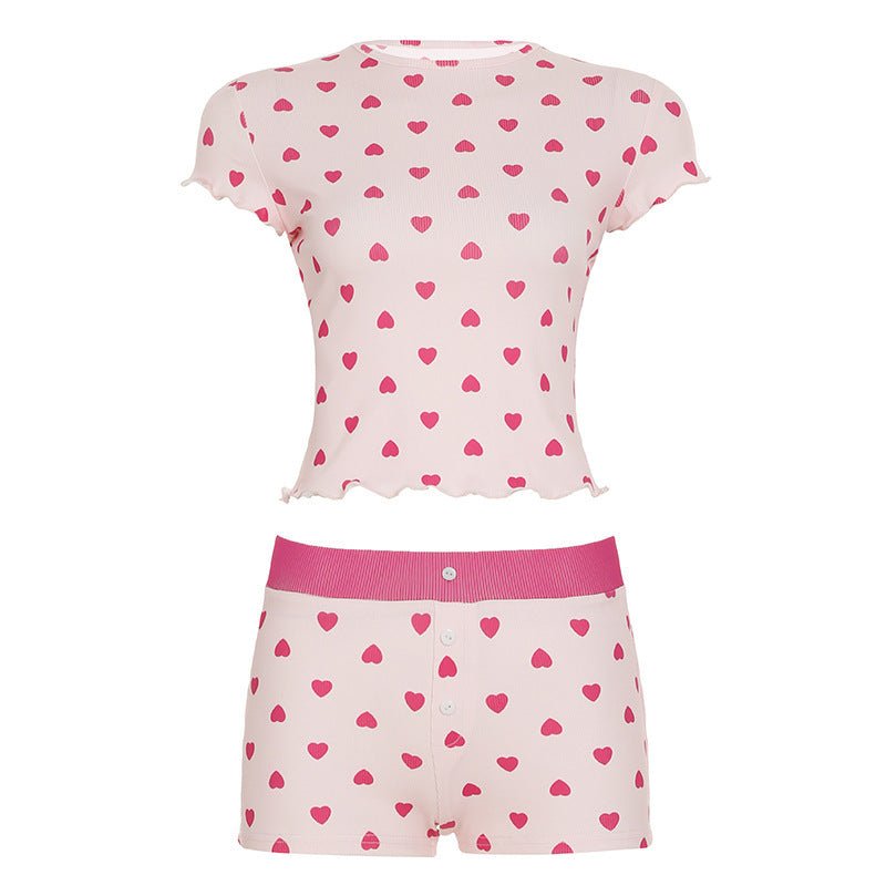 New Womens Heart Print Contrast Color Set - RALO COLLECTION STUDIO