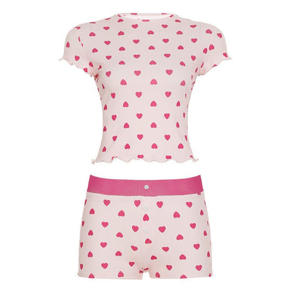 New Womens Heart Print Contrast Color Set - RALO COLLECTION STUDIO