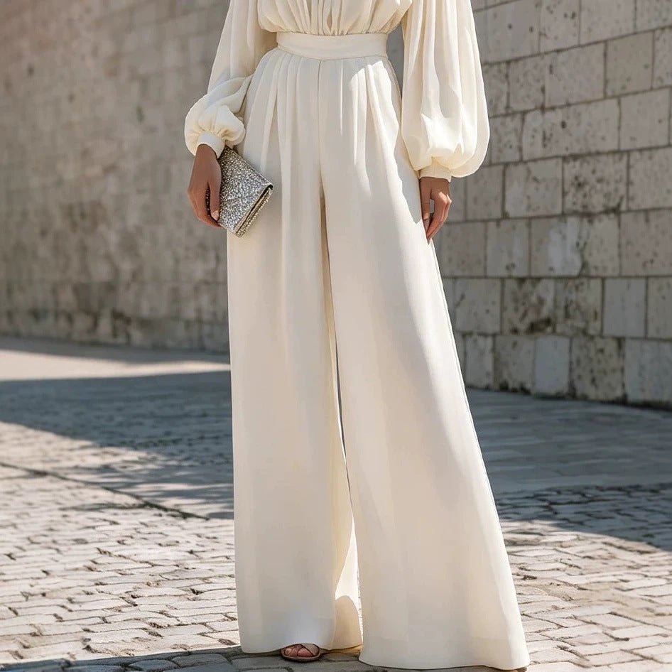 One-shoulder Puff-sleeve Waist-cinching Wide-leg Jumpsuit - RALO COLLECTION STUDIO