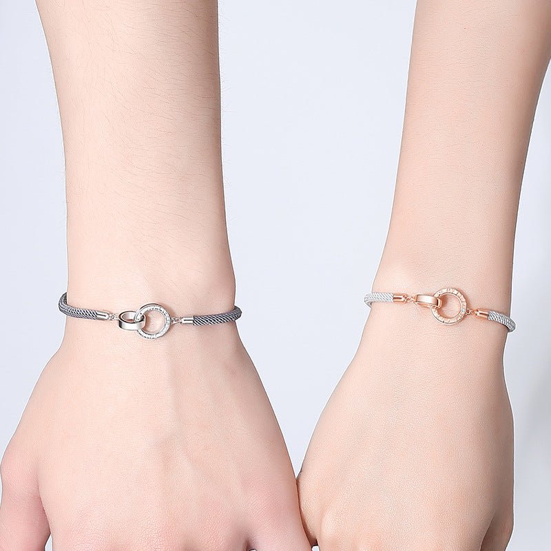 Original design double circle couple hand rope s925 silver bracelet braided rope for men and women a pair of Valentines day gifts - RALO COLLECTION STUDIO