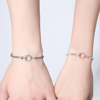 Original design double circle couple hand rope s925 silver bracelet braided rope for men and women a pair of Valentines day gifts - RALO COLLECTION STUDIO