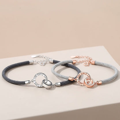 Original design double circle couple hand rope s925 silver bracelet braided rope for men and women a pair of Valentines day gifts - RALO COLLECTION STUDIO