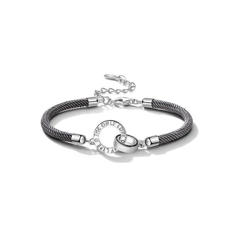 Original design double circle couple hand rope s925 silver bracelet braided rope for men and women a pair of Valentines day gifts - RALO COLLECTION STUDIO
