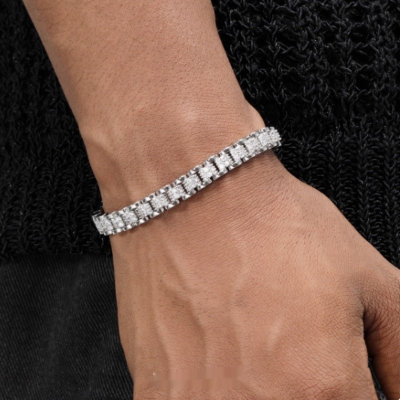 Platinum-plated Diamond Tennis Chain Bracelet For Men - RALO COLLECTION STUDIO