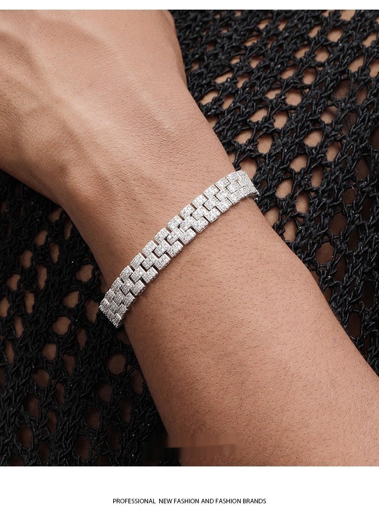 Platinum-plated Diamond Tennis Chain Bracelet For Men - RALO COLLECTION STUDIO