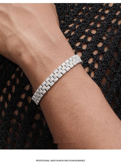 Platinum-plated Diamond Tennis Chain Bracelet For Men - RALO COLLECTION STUDIO