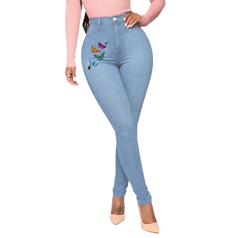 Printed Butterfly Jeans Women's European And American Style Trousers High Waist - RALO COLLECTION STUDIO