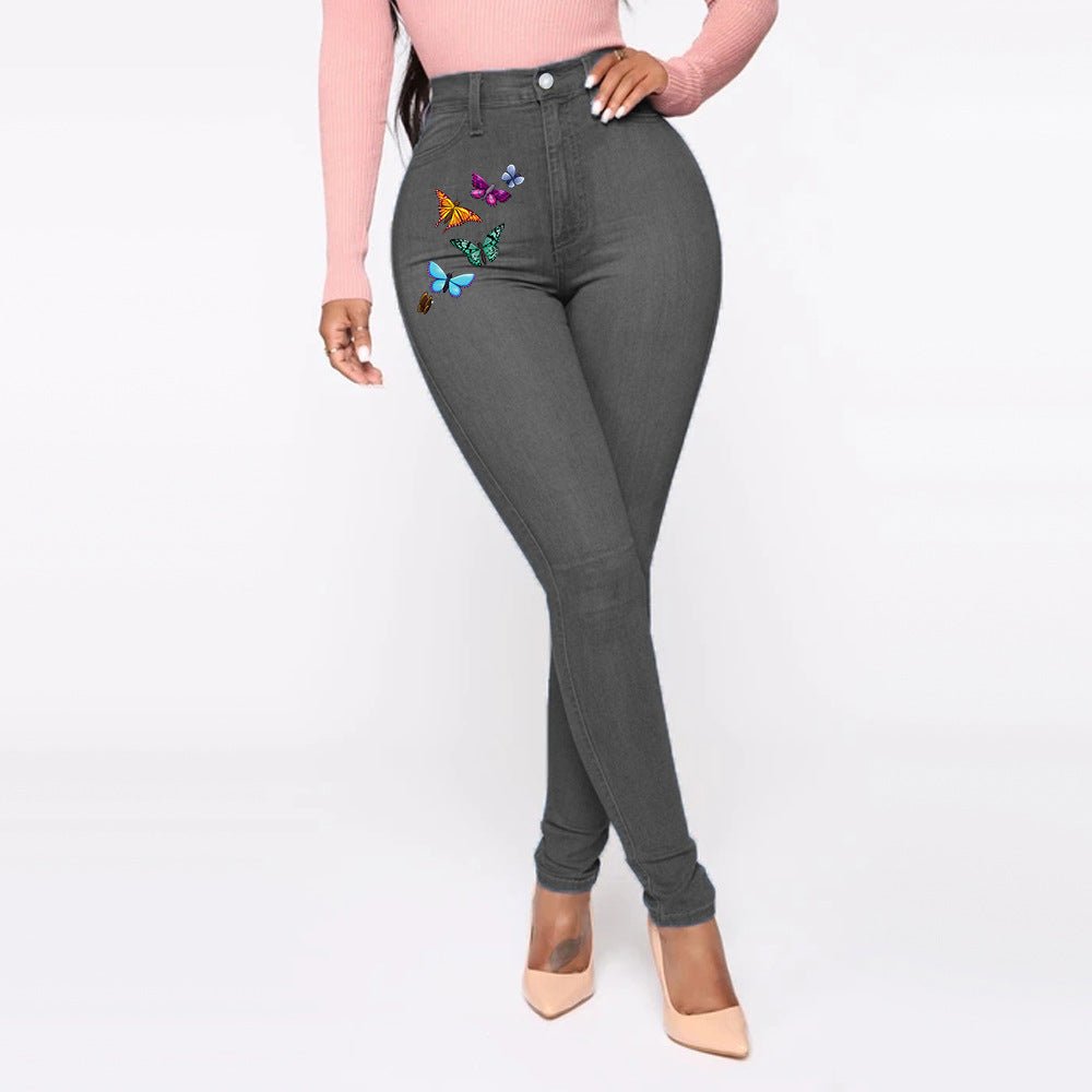Printed Butterfly Jeans Women's European And American Style Trousers High Waist - RALO COLLECTION STUDIO