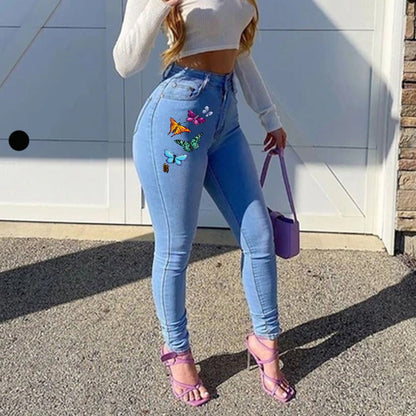 Printed Butterfly Jeans Women's European And American Style Trousers High Waist - RALO COLLECTION STUDIO