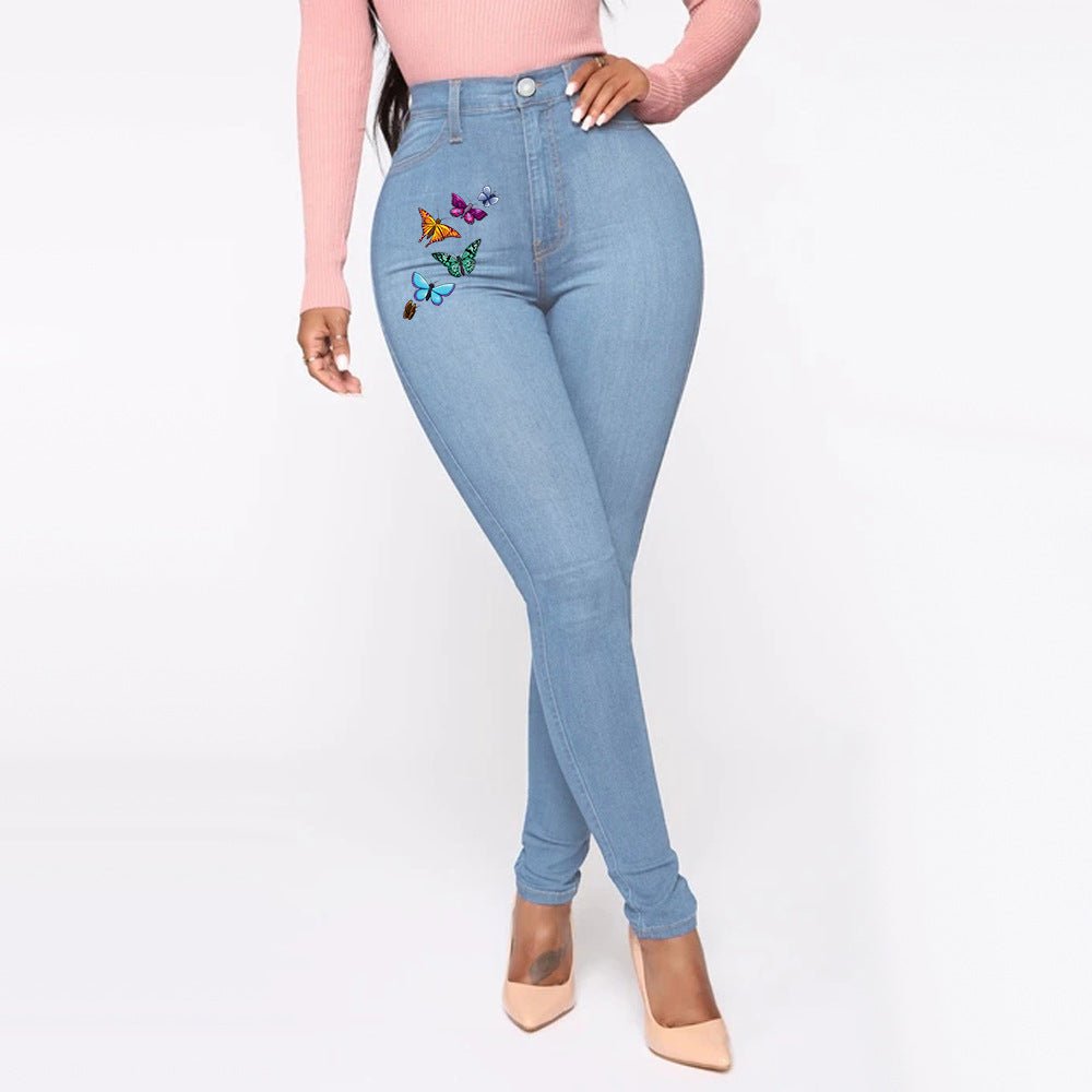 Printed Butterfly Jeans Women's European And American Style Trousers High Waist - RALO COLLECTION STUDIO
