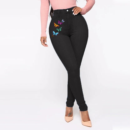 Printed Butterfly Jeans Women's European And American Style Trousers High Waist - RALO COLLECTION STUDIO