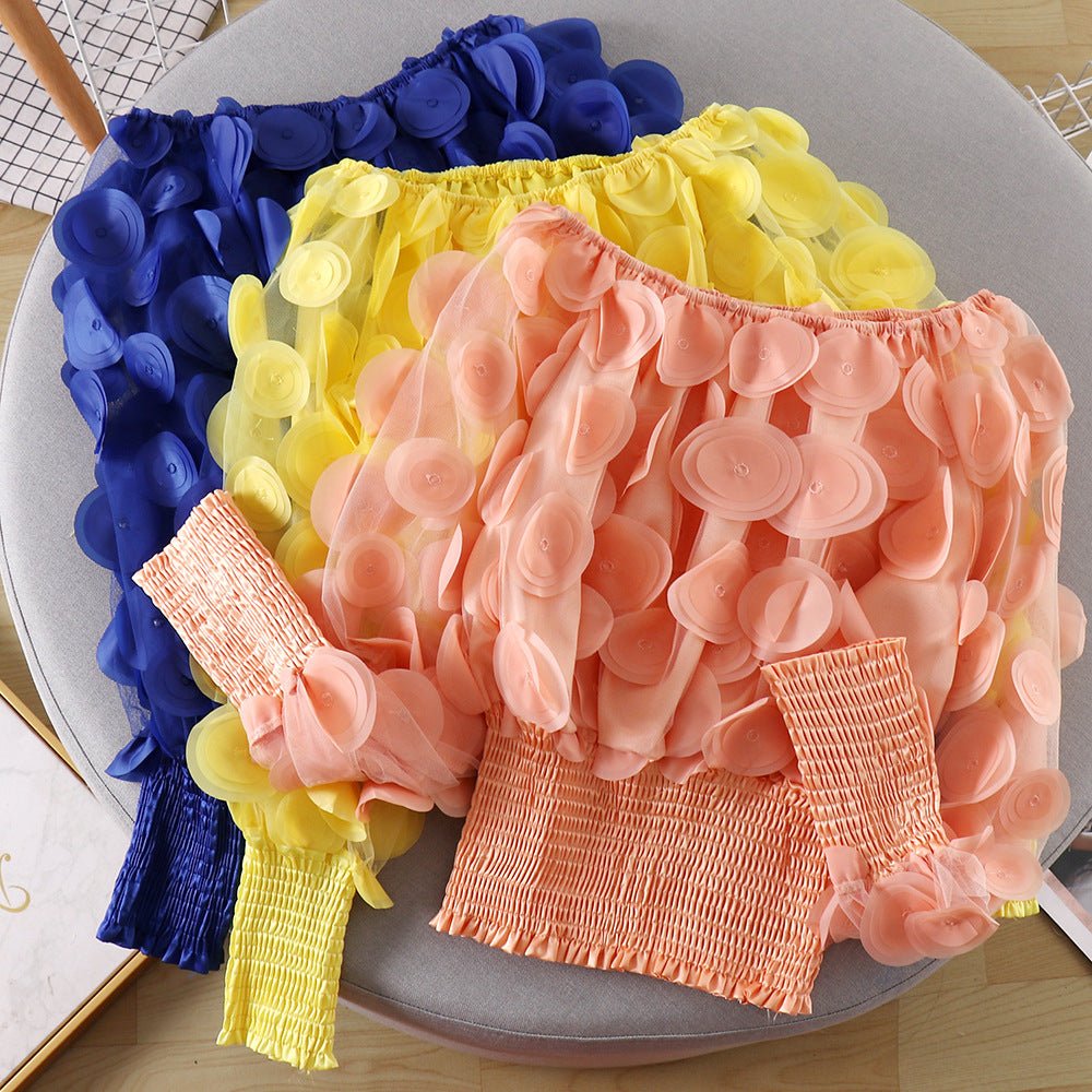 Puff Sleeve See-through Mesh Chiffon Shirt - RALO COLLECTION STUDIO