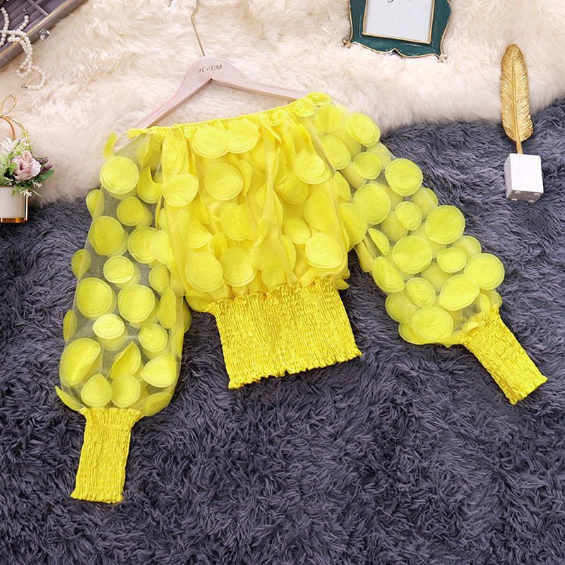 Puff Sleeve See-through Mesh Chiffon Shirt - RALO COLLECTION STUDIO