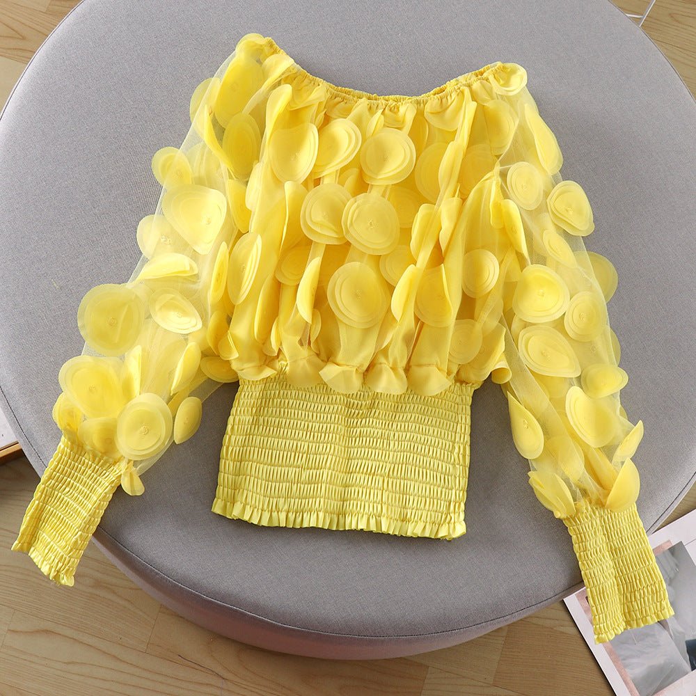 Puff Sleeve See-through Mesh Chiffon Shirt - RALO COLLECTION STUDIO