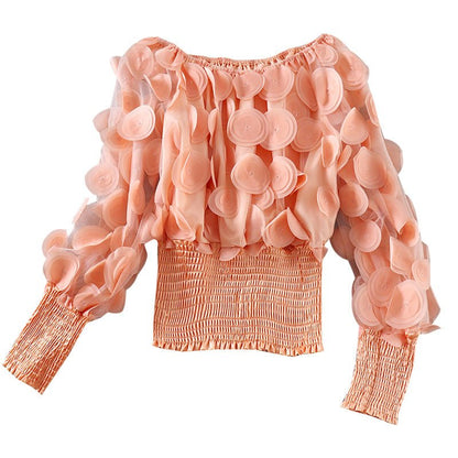 Puff Sleeve See-through Mesh Chiffon Shirt - RALO COLLECTION STUDIO